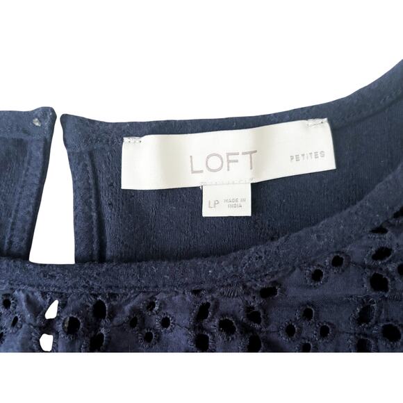 LOFT Navy Flutter-Sleeve Blouse Womens Size Petite L - Picture 2 of 9